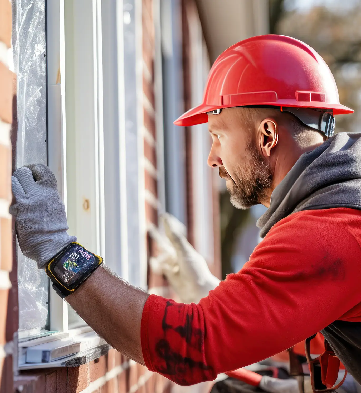 worker installing a new aluminum window in a house in st louis mo