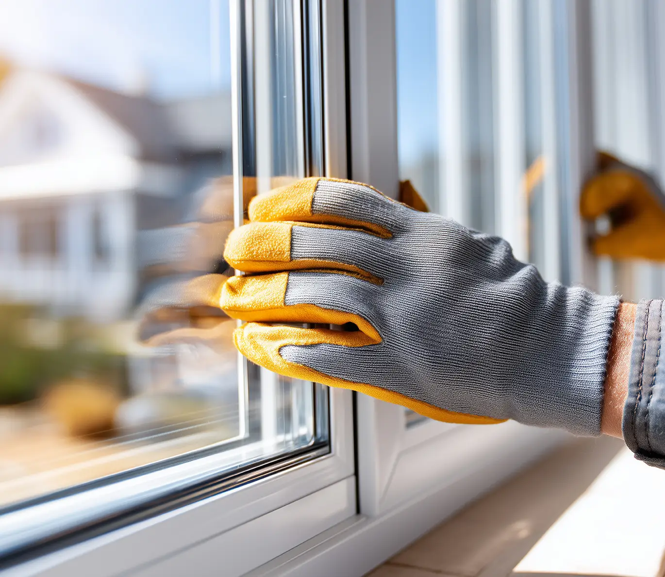 worker carefully positioning a large triple-pane energy-efficient window into a frame st louis mo