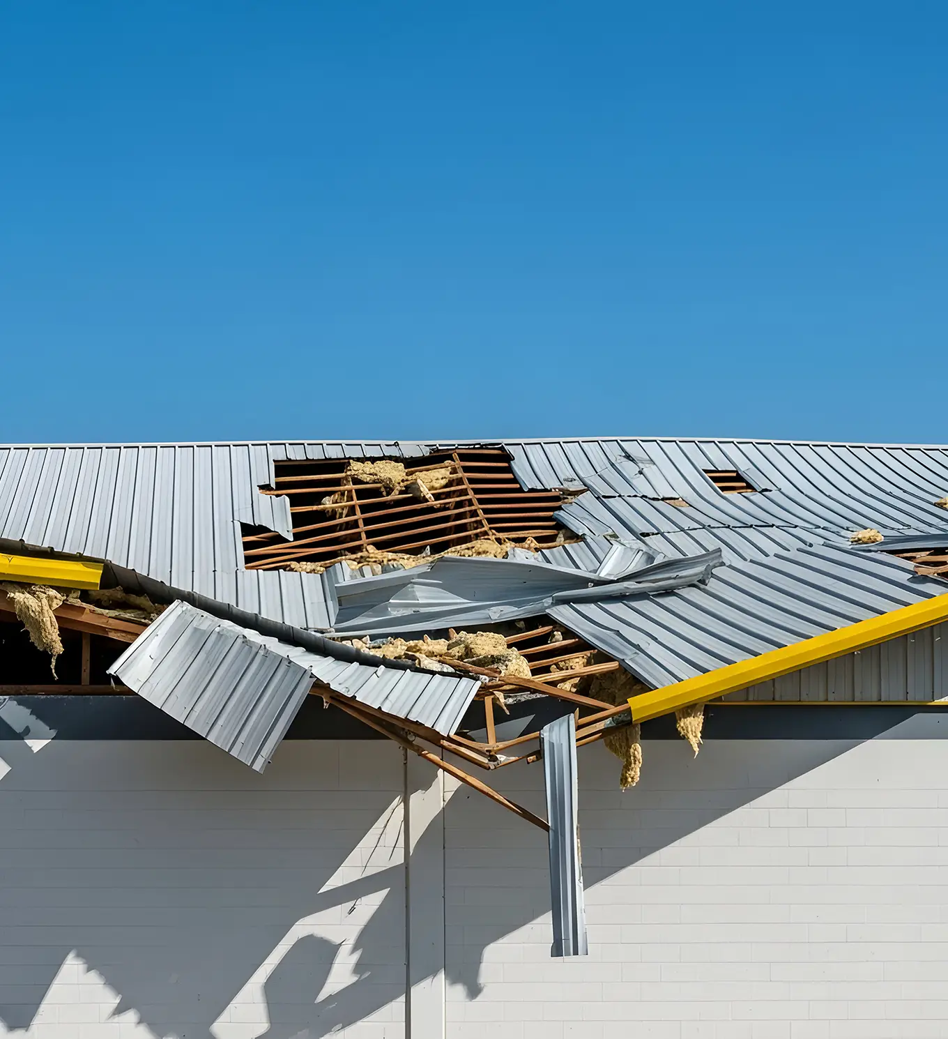 metal roof of a commercial building, requiring urgent repair roof services in st louis mo
