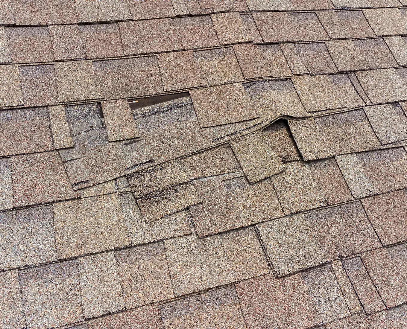 damaged roof shingles in need of repair in st louis mo