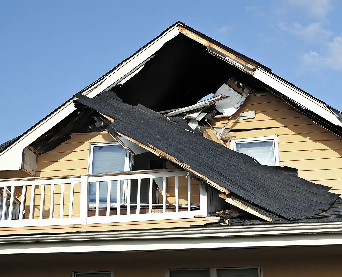 house with roof, window, and gutter damage in st louis mo