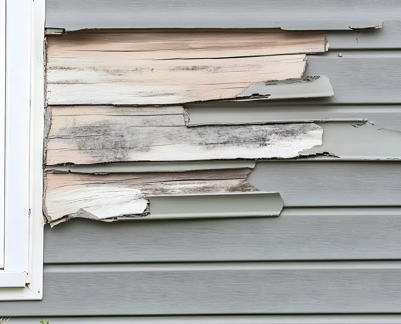 Damaged siding near window, requiring home repair in st louis mo