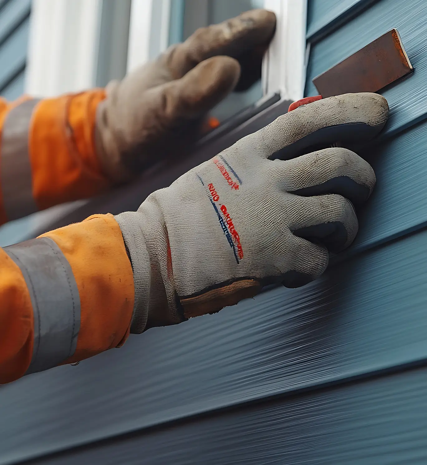 worker installing vinyl PVC siding on home in st louis mo
