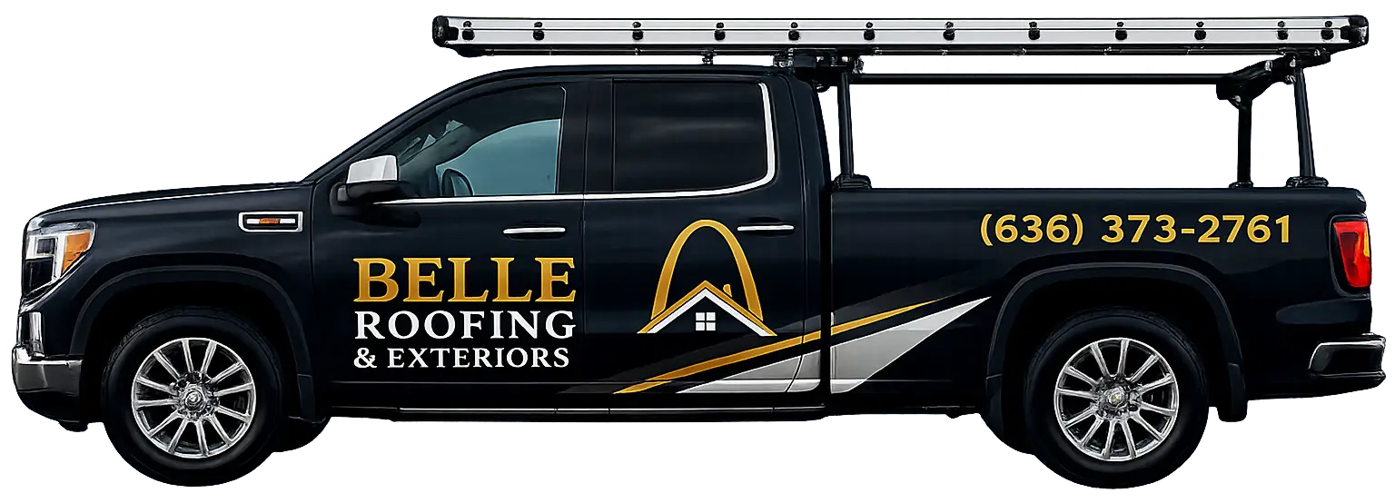 belle roofing & exteriors truck in st louis mo
